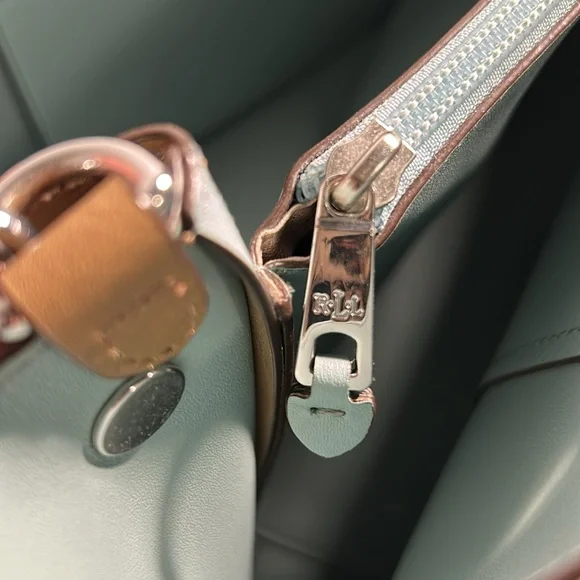 Lauren Ralph Lauren Dryden Marcy Tote Bag Colorblock Blue Tan - Picture 8 of 11